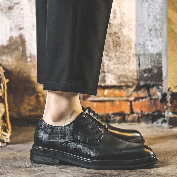 

2021 pointed wear-resistant brown formal dress  thick soled low rubber sgs board men's shoes m23-j, Black