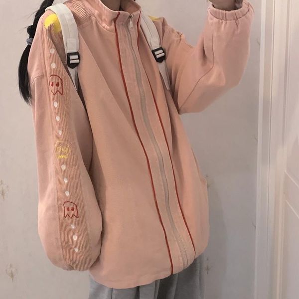 

women's jackets korean version of the wild 2021 college style corduroy jacket female retro baseball uniform street tooling stitching co, Black;brown