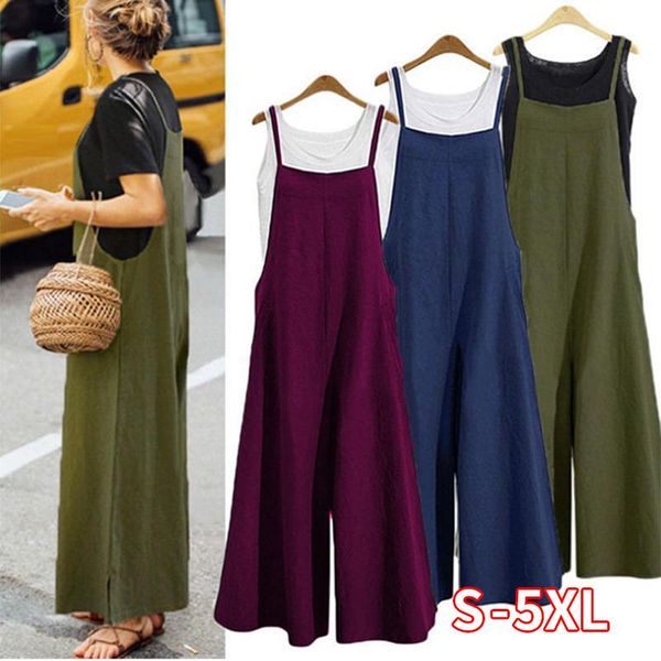 

women's jumpsuits & rompers fashion womens ladies cotton jumpsuit summer strappy loose baggy dungarees overalls oversized plus size s-5, Black;white