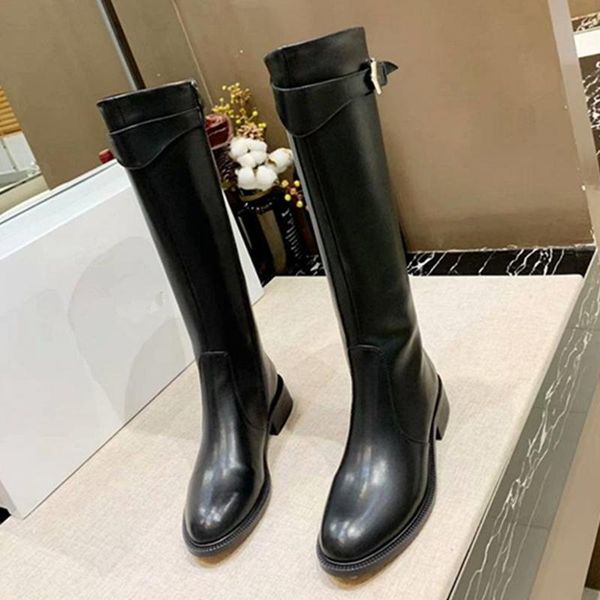 

boots women long black genuine leather knee high fashion belts bukle winter motorcycle 2021