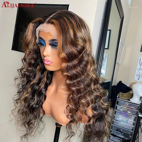 

water wave wig brazilian remy hair 13x4 ombre honey blonde and brown highlight lace front1, Black;brown