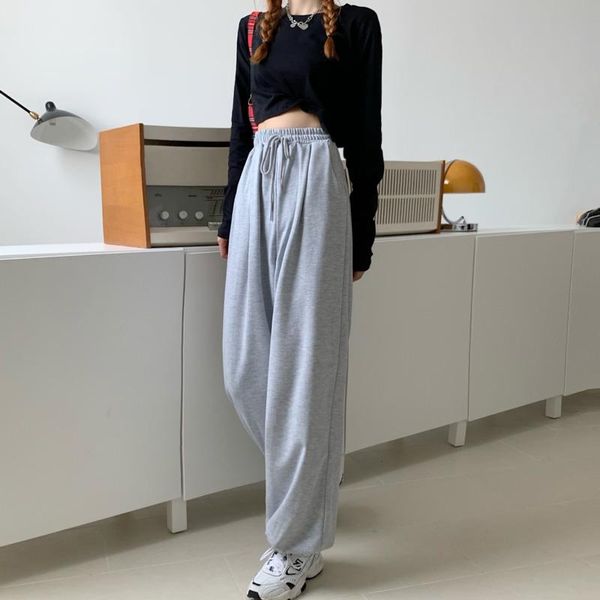 

women's pants & capris women sweatpants fashion oversize sports pant autumns all-match joggers wide streetwear loose casual high waiste, Black;white