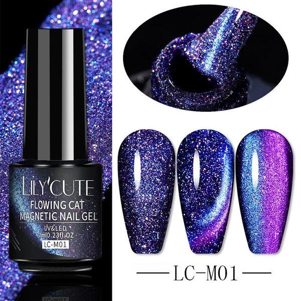 

nail gel lilycute 7ml flowing cat magnetic polish semi permanent glitter soak off uv art varnish, Red;pink
