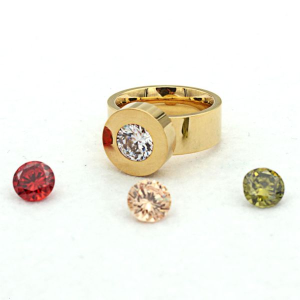 

stainless steel polished jewelry four color changeable diamond fashion punk ring for men and women, Black