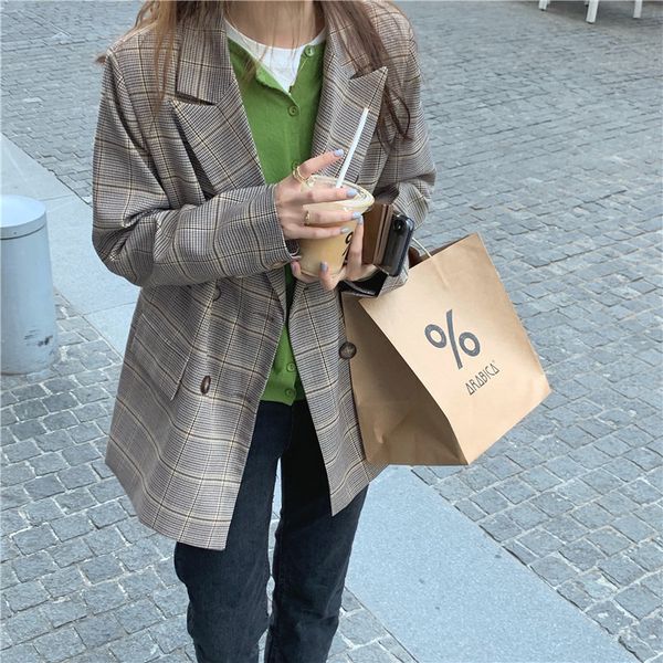 

ol minimalist classic style double breasted blazer women autumn elegant cardigan loose suit jack female blazers 210421, White;black