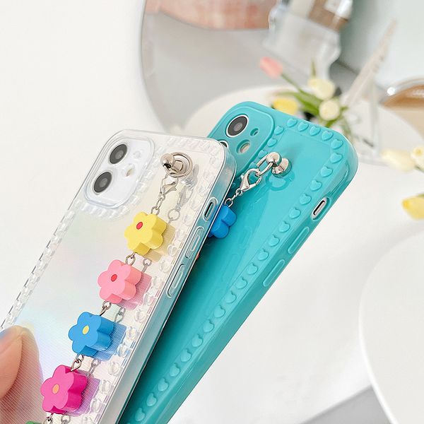 

cute bracelet chain phone cases for iphone 12 11 pro xs max mini xr x 8 7 6s 6 plus cellphone cover with flower wrist strap 97266