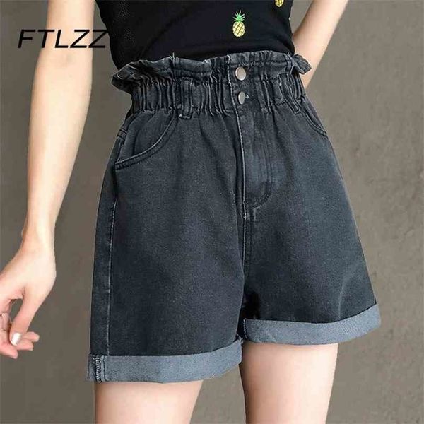 

harajuku denim shorts women vintage high waisted wide leg jeans summer black pockets short 210525, White;black