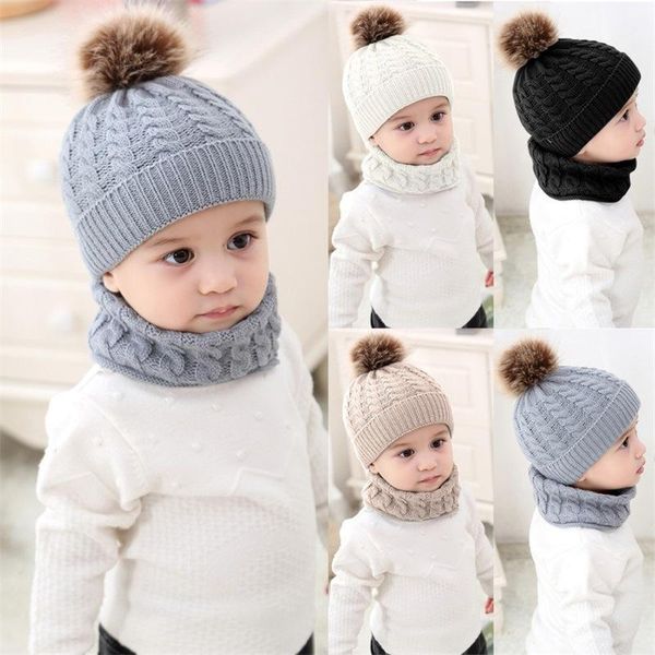 

caps & hats baby hat scarf suit autumn winter knitteed kids set wool girls and boys neck children accessories 0-3y, Yellow