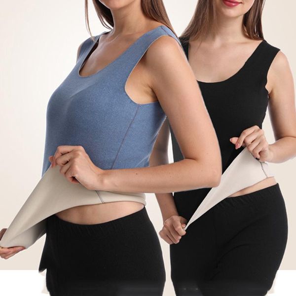 

women's tanks & camis 2021 de velvet warm vest autumn winter sports plus heating seamless ladies outer wear two-color bottoming shirt v, White