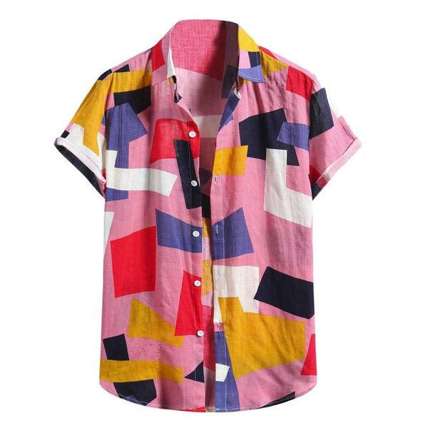 

mens street print shirt cool short sleeve casual cotton linen printing hawaiian blouse breathable clothing summer clothes men's shirts, White;black