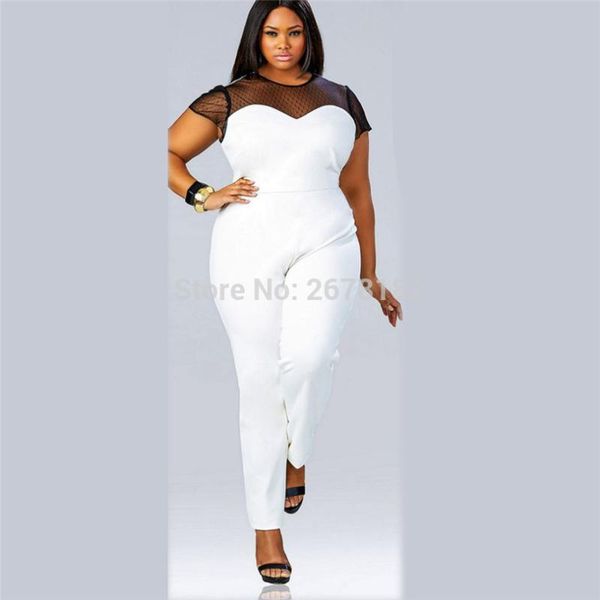 

women's jumpsuits & rompers plus size brazil womens elegant jumpsuit long combinaison femme overalls mesh playsuit solid bodysuit macac, Black;white