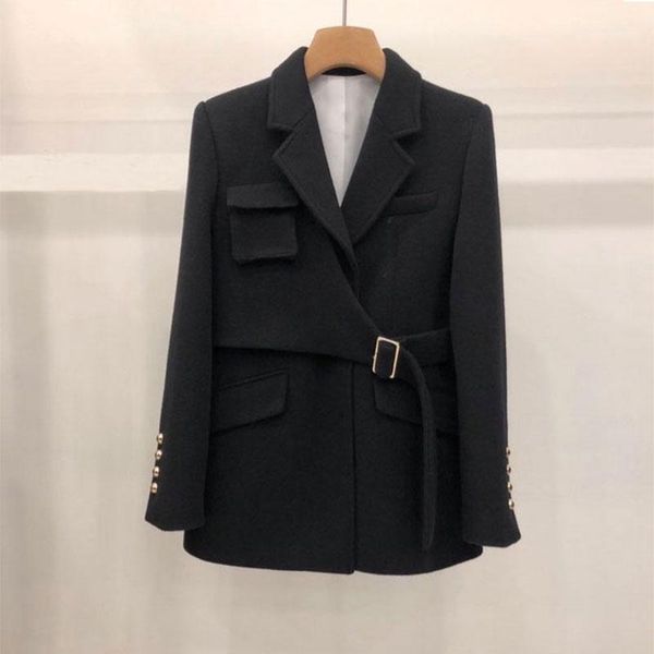 

women's wool & blends sondr minimalist solid color lace up woolen overcoat 2021 winter female black casual turn down collar long-sleeve