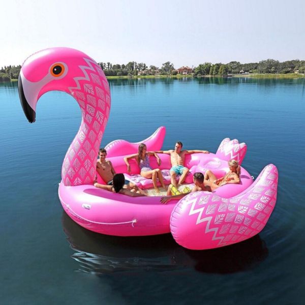 Ilha Flutuante Camas de filas de fileiras SPASHG GRANDE PINK RAYLOKINGS BEDE PVC Party Inflable Party Big Flamingo Unicorn