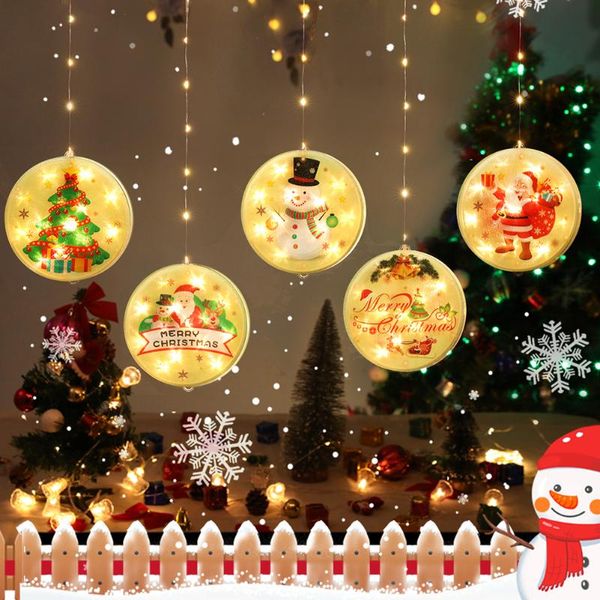 

strings led colorful star night light hanging christmas lights fairy round santa claus lamp for door window holiday decoration