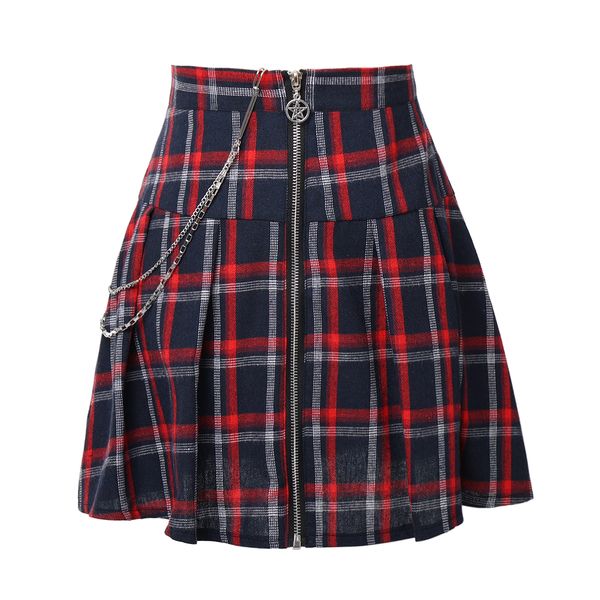 

women plaid pleated mini skirt high waist goth punk skirts, Black