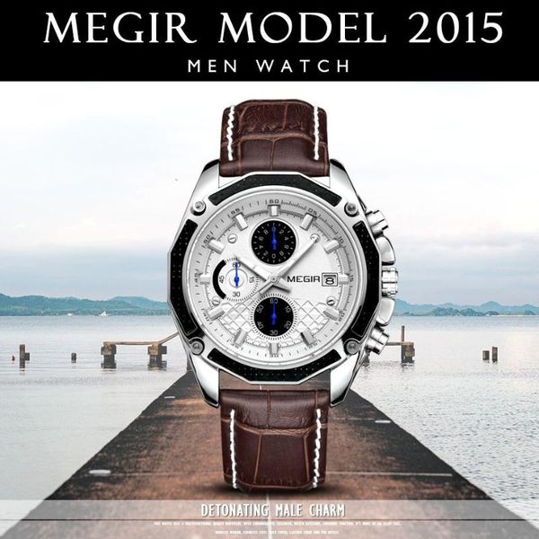 

wristwatches megir 2021 men luxury quartz waterproof leather sports wristwatch fashion business chronograph watches clock gentle male, Slivery;brown