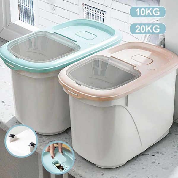 

storage bottles & jars rice container dispenser measuring cup food box bins airtight flour grain cereal dust-proof kitchen organizer