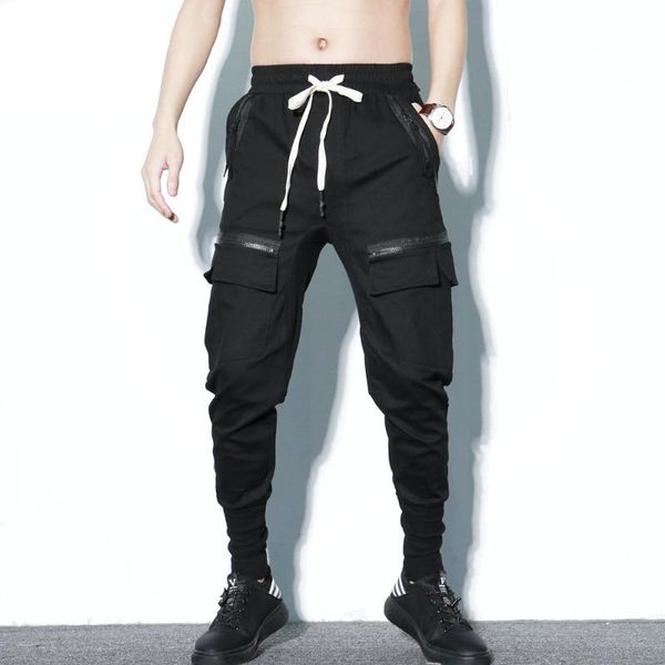 

men's pants darkly style 2021 autumn men jogger streetwear with side pockets pencil harem elastic waist black hip hop