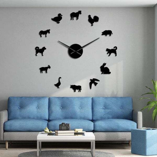 

wall clocks farm animals diy giant silent clock country barn animal farmyard kitchen art frameless large watch nursery decor