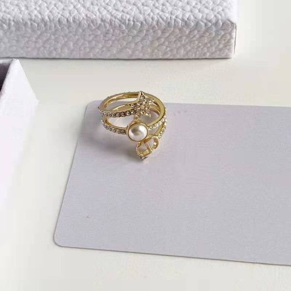 

luxury designer fashion d / di home letter cd star living pearl women fashion simple three ring jewelry, Red;brown