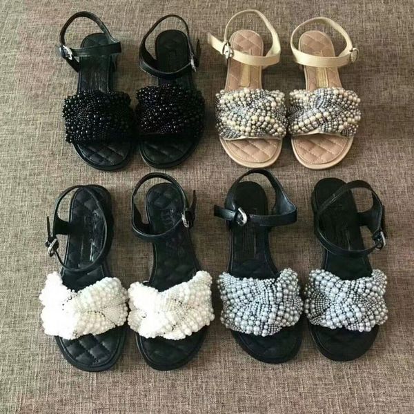 

70% off wholesale flip-flops summer luxurious pearl bead slipper ladies peep toe handwork flat gladiator sandals women fashion casual shoes, Black