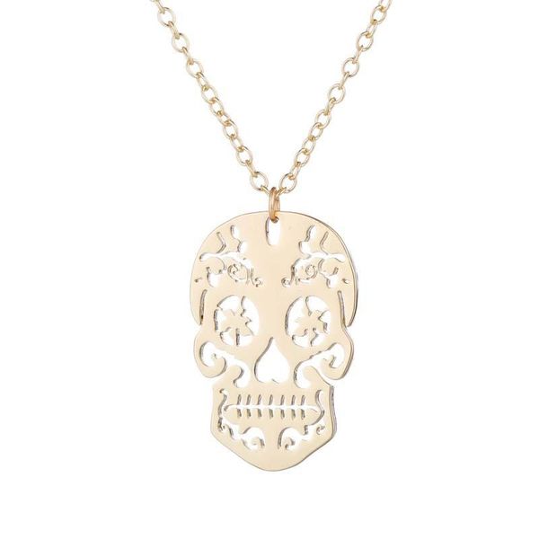 

pendant necklaces stainless steel skull necklace chain on the neck for women collar collier sister gift wholesale, Silver