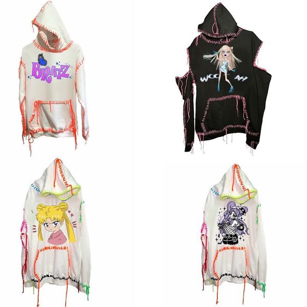 

women's hoodies & sweatshirts gothic punk dark street hip-hop aesthetic y2k vintage harajuku, Black