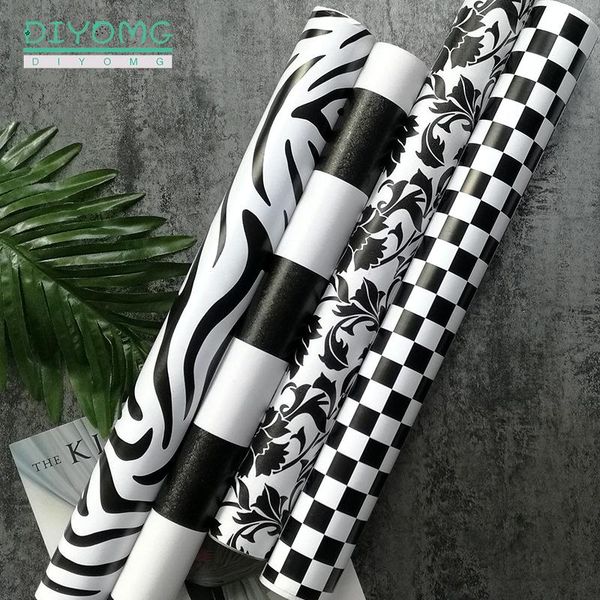 

wallpapers nordic black white striped wallpaper grid pvc self-adhesive for living room barber shop furniture renovation stickers