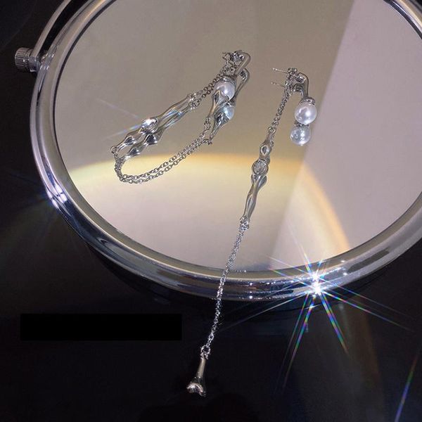 

dangle & chandelier asymmetrical pearl tassel earrings female 2021 korean design ear drop temperament goddess fairy simple wedding, Silver