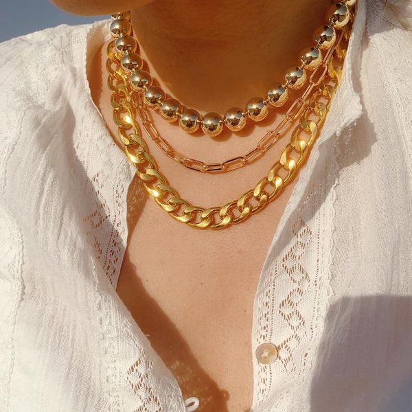 

chokers punk exaggerated ccb geometric round bead necklace, Golden;silver