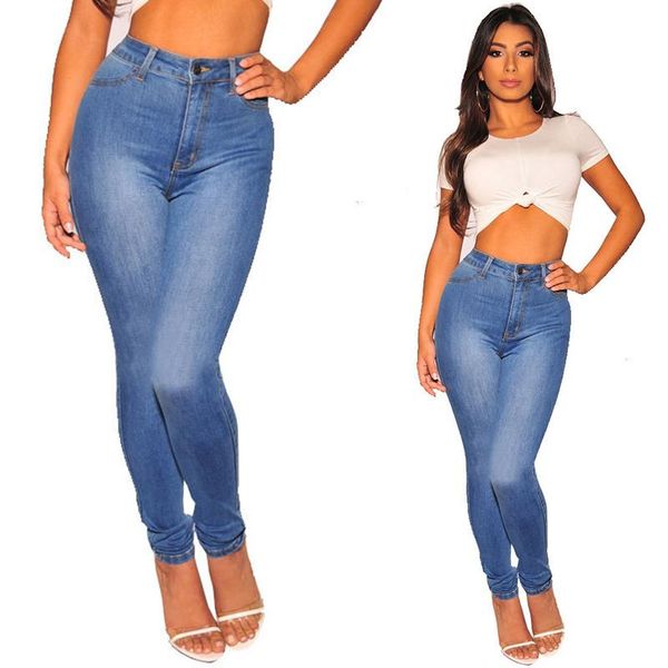 

ladies pencil pants skinny jeans high waist women street bandage women's, Blue
