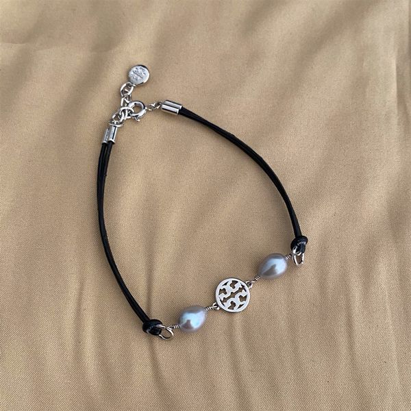 

aaa designer jewelry wind delicate adjusting chain natural fresh water pearl connecting fashion texture bracelet leather rope high end, Silver