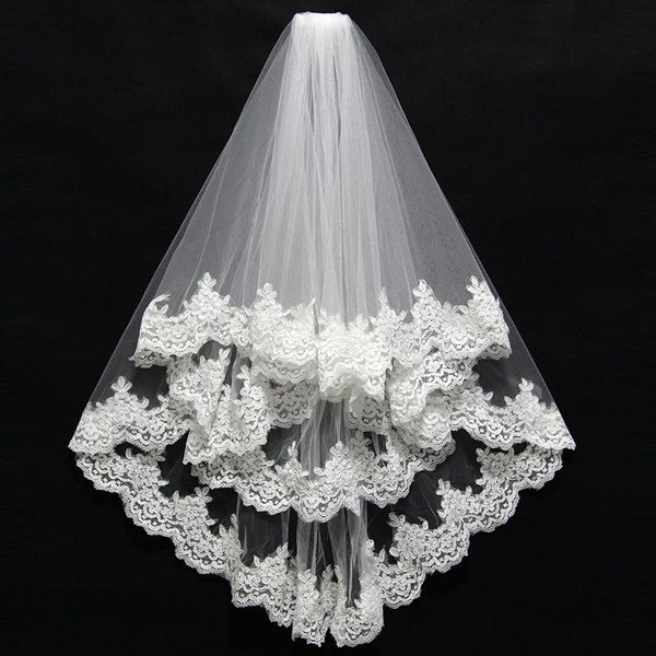 

bridal veils short 2 layer lace wholesale wedding edge accessories veil velos de novia, Black