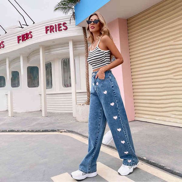 

women's jeans for women high waisted jeans casual loose pattern straight mopping denim trousers mujer pour femmes ahvu, Blue