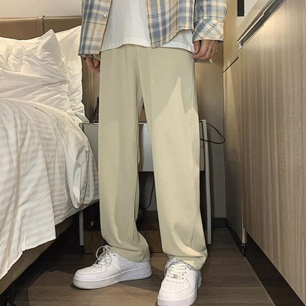 

solid color pleated pants men korean fashion loose straight-leg casual harajuku streetwear wide-leg mopping men's, Black
