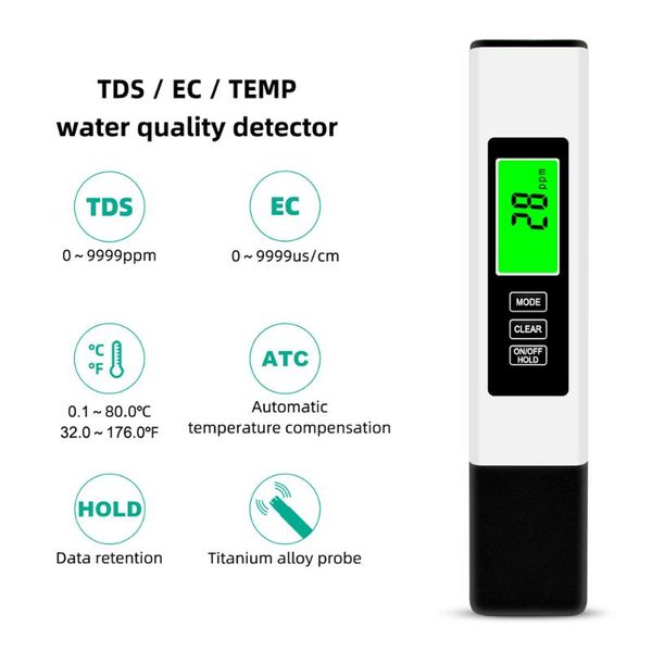 

meters kkmoon 3 in 1 water quality tester analyzer tds/ec/temperature meter data hold backlight display white