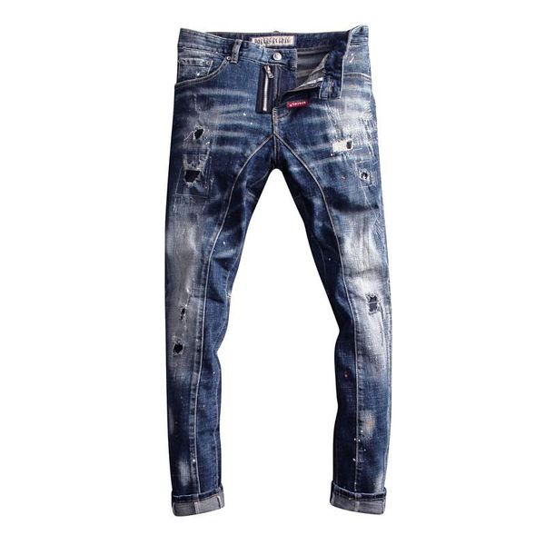 

fashion streetwear men jeans retro blue slim fit elastic spliced destroyed ripped homme ly designer hip hop men's