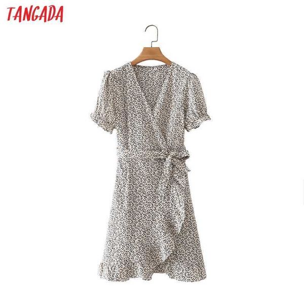 

tangada summer women leaves print french style ruffles dress puff short sleeve ladies sundress 2m42 210609, Black;gray