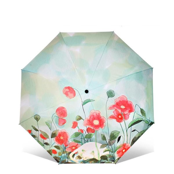 

flower cat folding umbrella rain women quality umbrellas portable female windproof paraguas cute animal painting