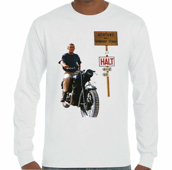 

the great escape - steve mcqueen - mens retro movie t-shirt, White;black