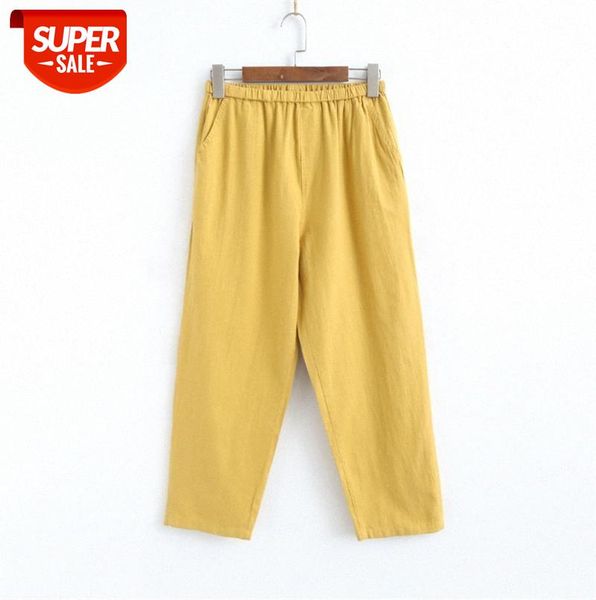 

345-0292 cotton and linen cropped pants women's korean retro multicolor casual thin section waist elastic harem summer #dc1i, Black;gray
