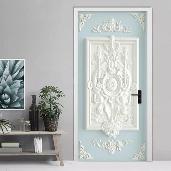 

wallpapers pvc self-adhesive waterproof door sticker 3d stereo white gypsum wallpaper living room kitchen poster home design stickers