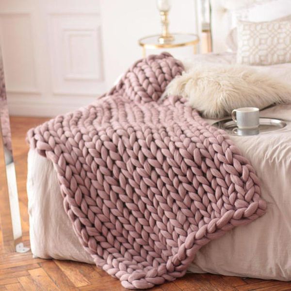 

blankets manna hand knit chunky merino wool thick blanket large yarn roving warm throw cover