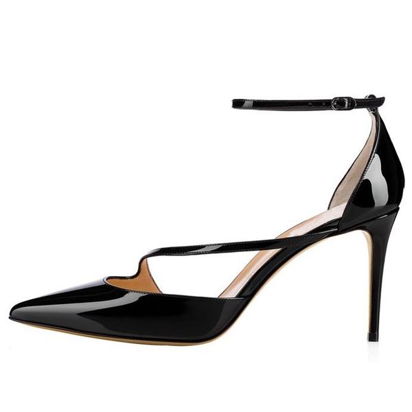 

summer roma women's black ankle strap sandal thin heel 8.5cm high heels pointed toe sandals women shoes d044a
