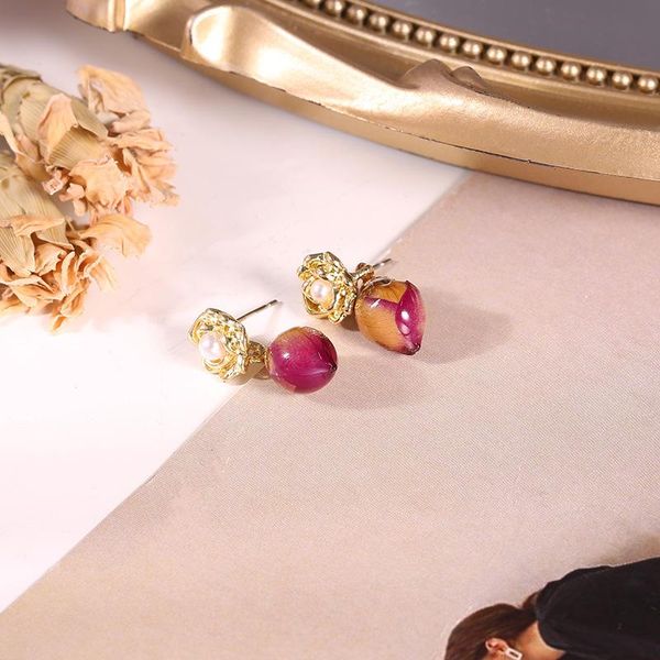 

stud women's earrings retro temperament pearl gold rim rose jasmine bud exquisite jewelry charm accessories gift female, Golden;silver