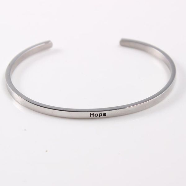 

bangle stainless steel engraved positive inspirational quote hand imprint hope cuff mantra bangles bracelets for women man gifts, Black