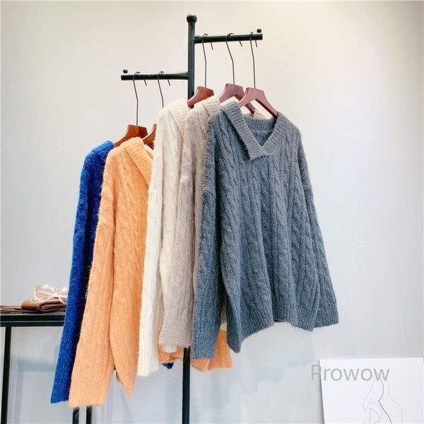 

women's sweaters irregular v neck women lazy oaf soft loose solid color new korean fashion joker knitwear long sleeve 9zgx, White;black