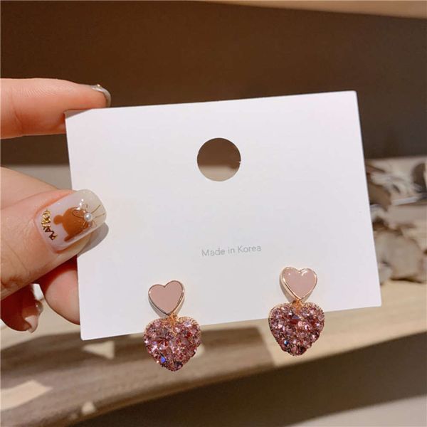 

korean dongdamen s925 silver needle girl's pink heart earrings femininity, Black