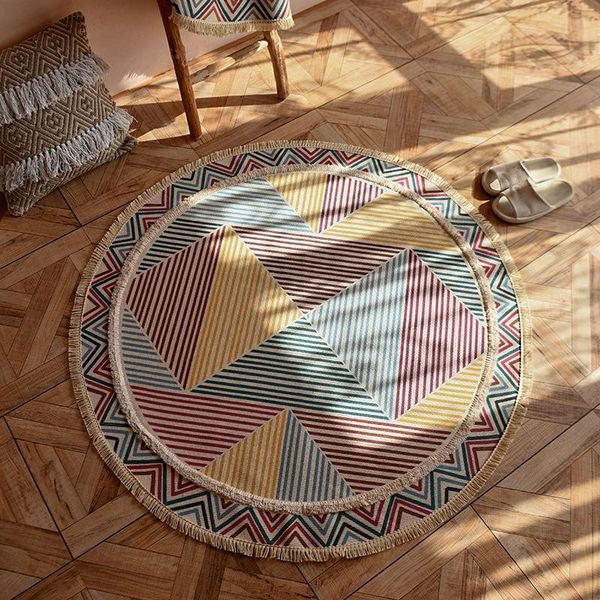 

carpets moroccan round rug bohemian style tassel cotton fabric pad door decoration home comfortable living room sofa
