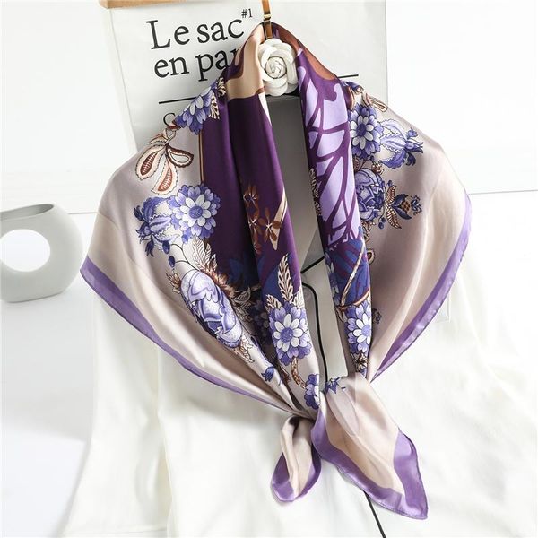 

scarves 90cm square scarf women neck headband lady hijab deer print floral neckerchief pashmina shawl wrap bandana, Blue;gray